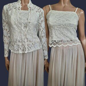 Vintage 90s Joseph Ribkoff Lace Jacket Tank Top Set Off White Size M Romantic